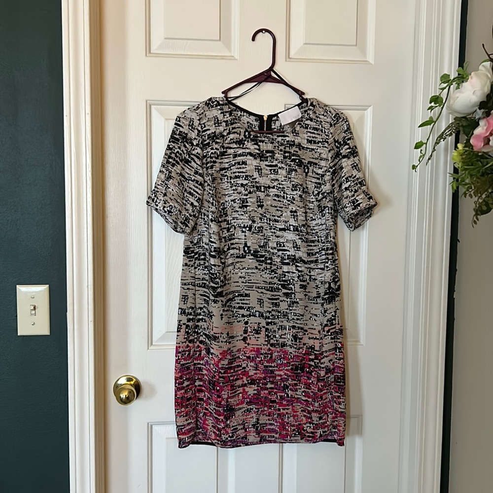 Dalia Black/Tan/Pink Abstract Print Mini Dress, Size 2